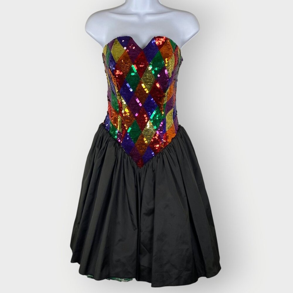 Vtg 80s J Reynolds Womens Formal Dress | 5/6 | Rainbow Sequins | 80s Valley Girl